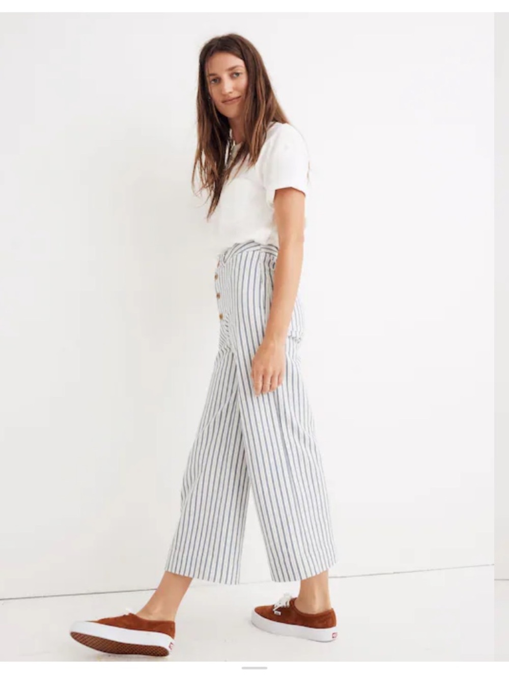 Madewell Emmett Wide-Leg Crop Pants in‎ Stripe: Button-Front Edition 32